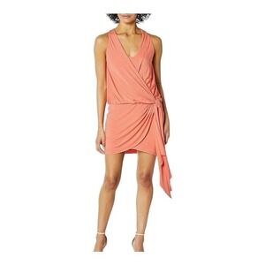 Bailey 44 Coral Drape Wrap Mini Dress HalterTie Waist Cocktail party M Sleevless